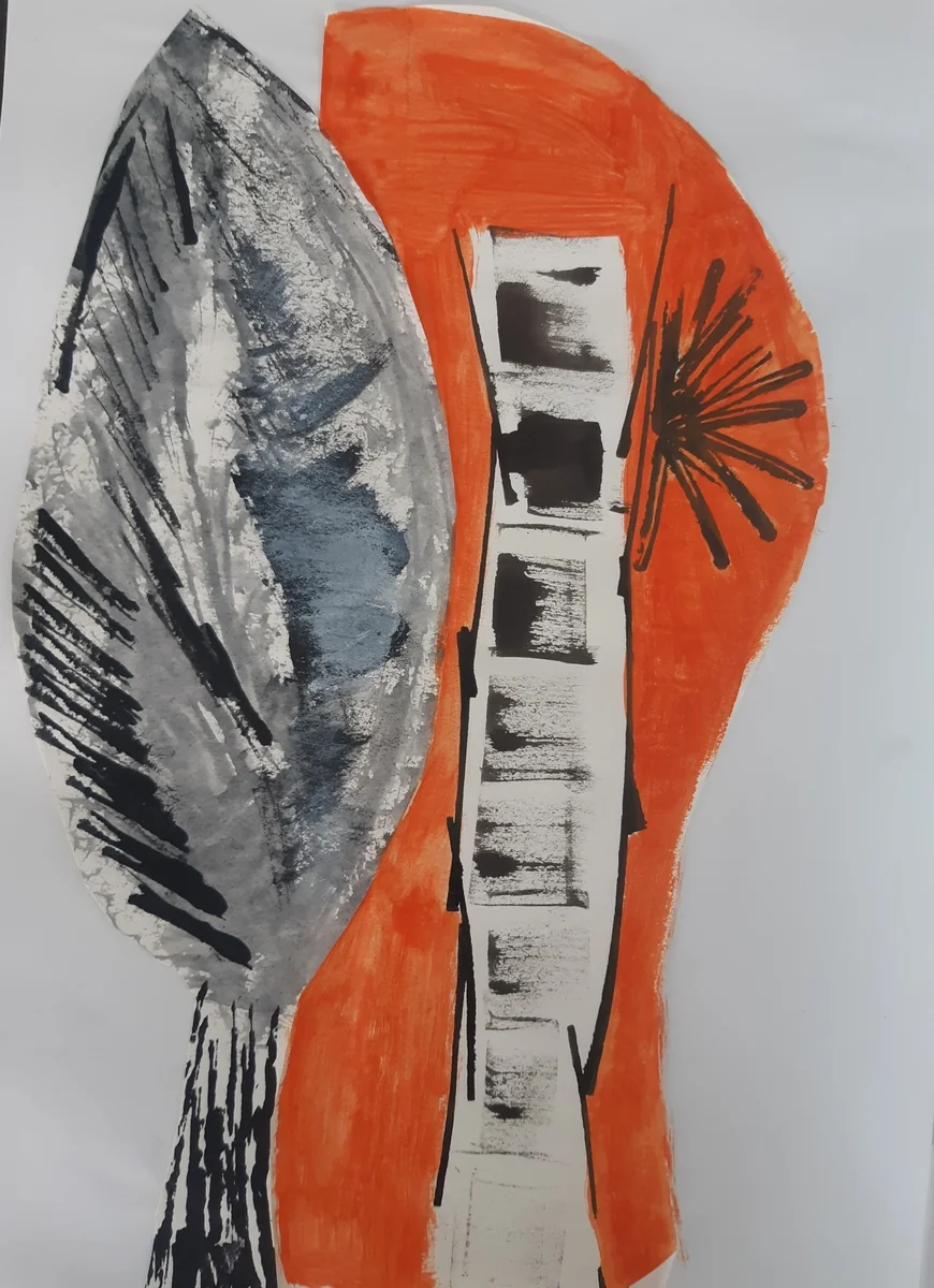 Nature & landscapes, EM-042 — Collage with acrylic and Chinese ink on paper