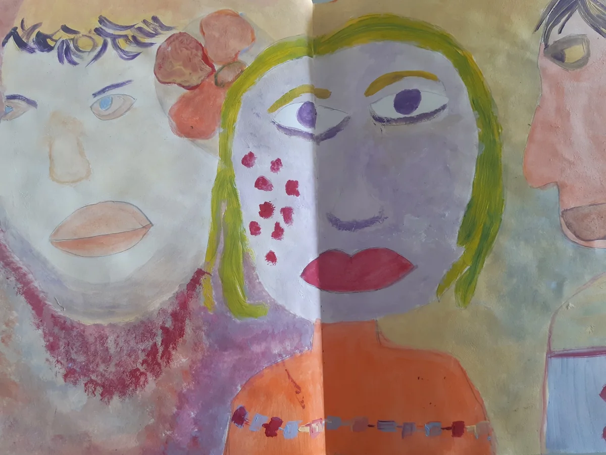 Human figures, EM-075 — Pencil and acrylic on paper