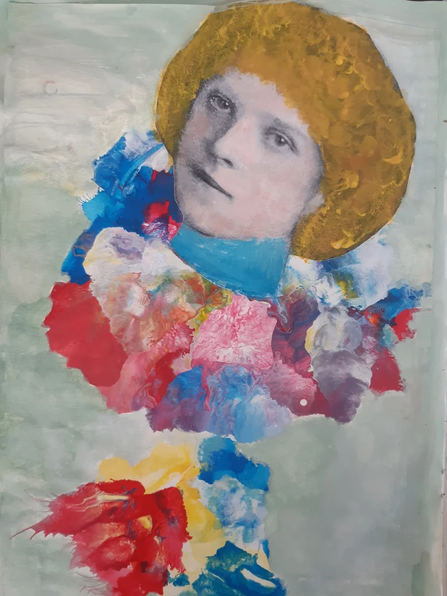 Human figures, EM-081 — Painted picture with acrylic and plastic on paper