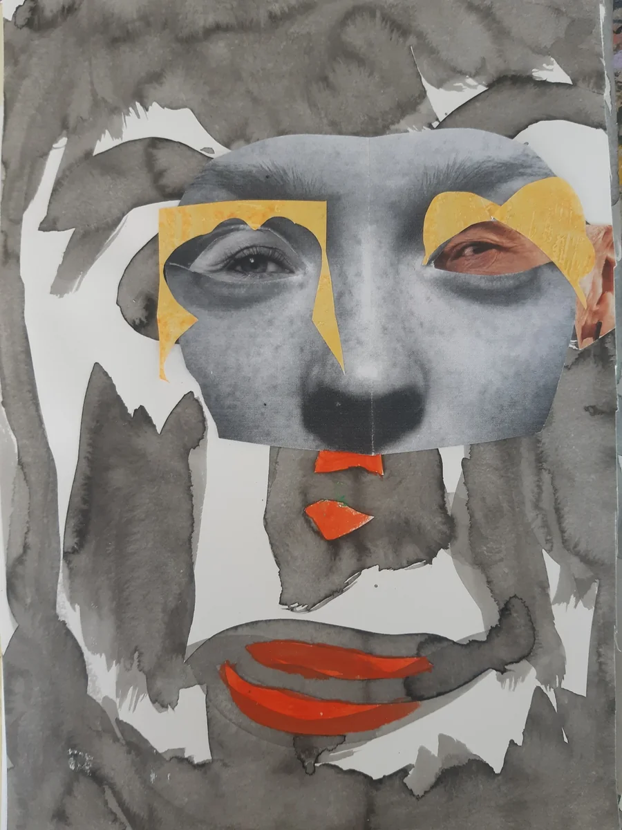 Human figures, EM-082 — Reframed picture and acrylic on paper