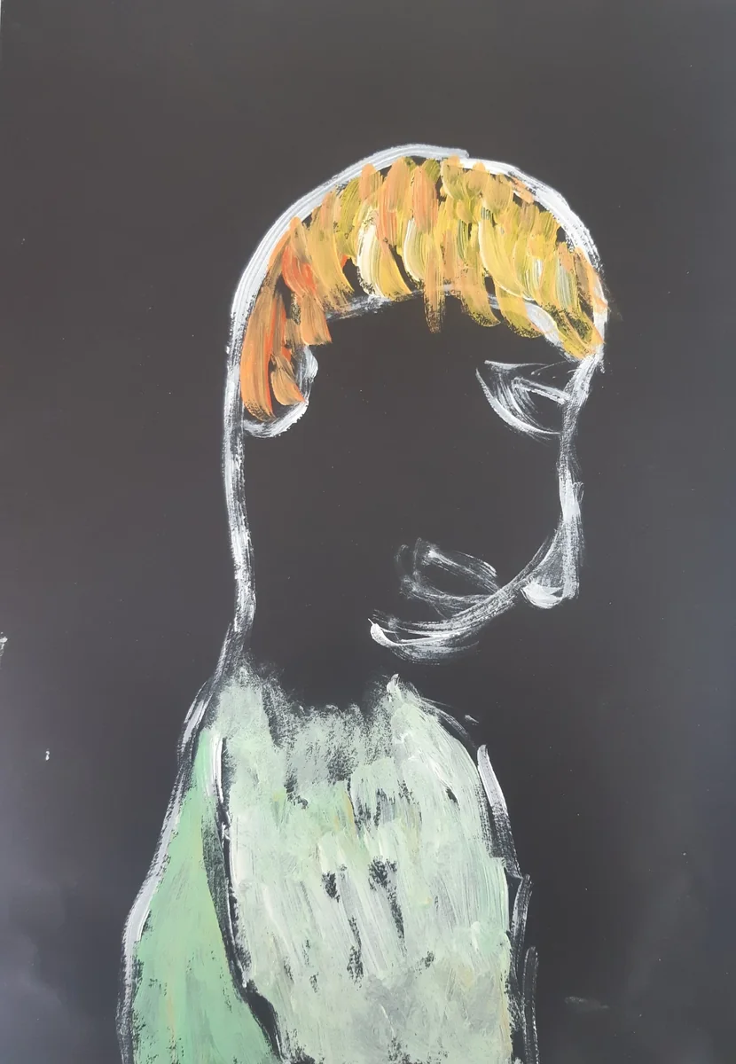 Human figures, EM-085 — Acrylic on black paper