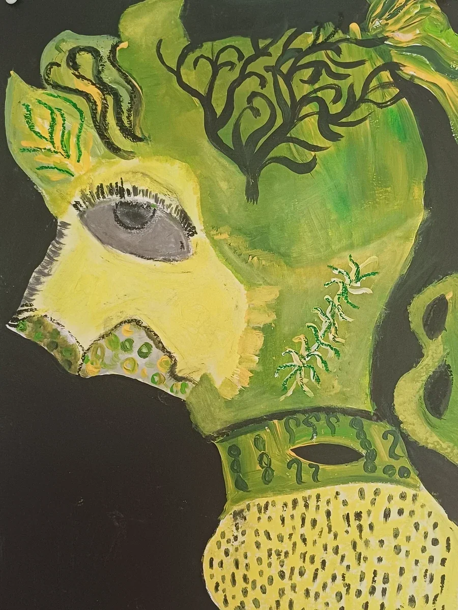 Human figures, EM-093 — Acrylic and oil pastels on paper