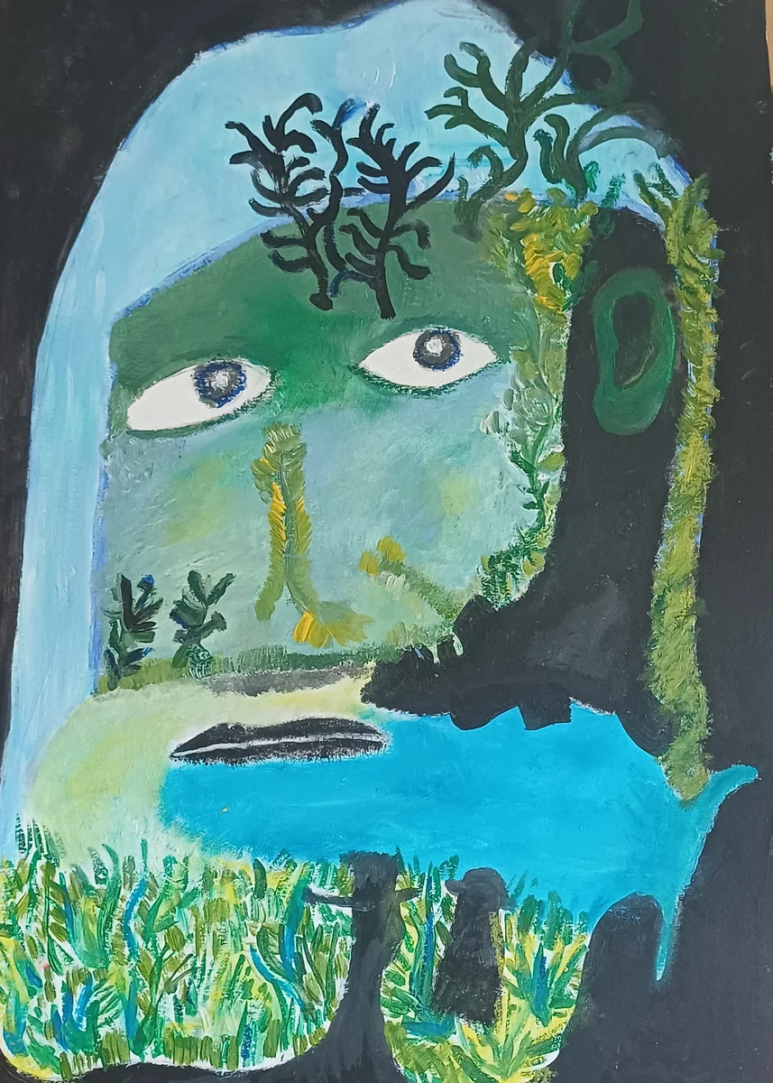 Human figures, EM-098 — Acrylic and oil pastels on paper