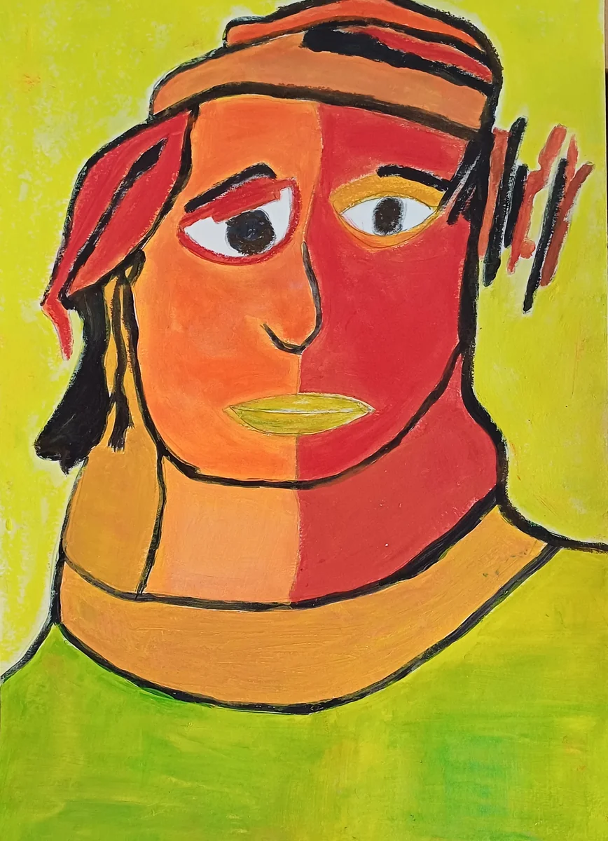 Human figures — EM-099, Acrylic and oil pastels on paper