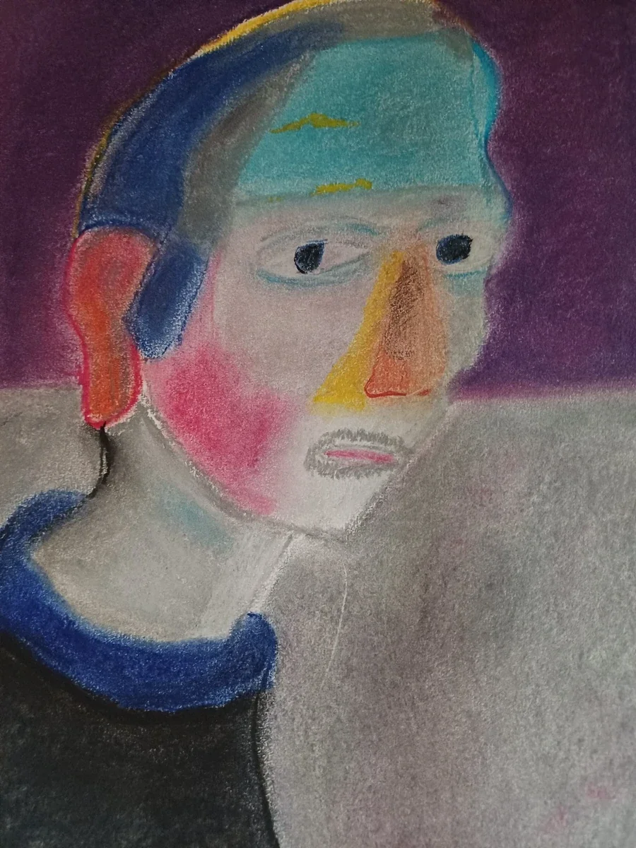 Human figures, EM-106 — Pastel on cardboard