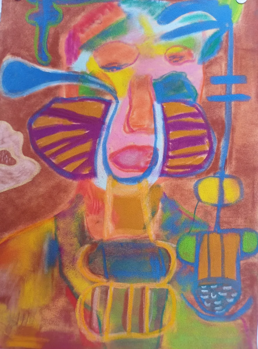 Human figures, EM-113 — Pastel on cardboard