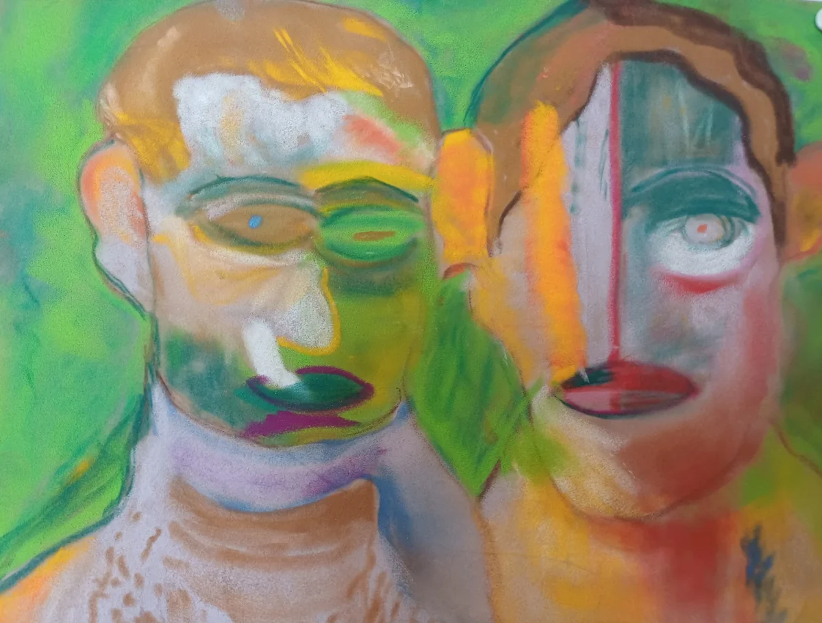 Human figures, EM-114 — Pastel on cardboard