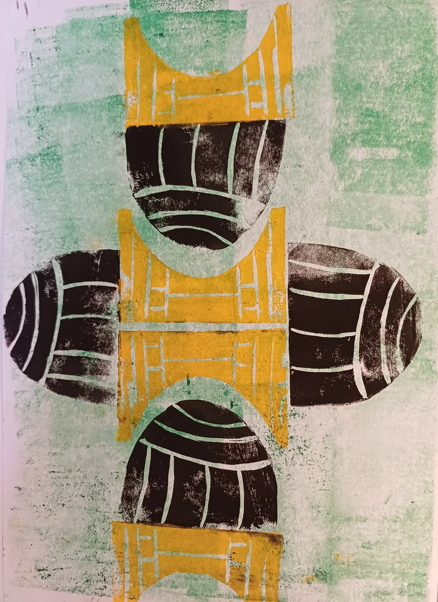 Prints, EM-123 — Linocut print with ink on paper