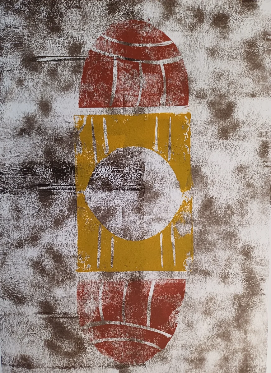 Prints, EM-129 — Linocut print with ink on paper